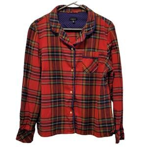 J. Peterman Cabin Core Plaid Flannel Button Down Shirt Womens Casual Lounge Top